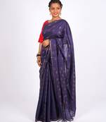 dark blue zari work, sequence cotton silk blend bhagalpuri ethnic saree with unstitched blouse