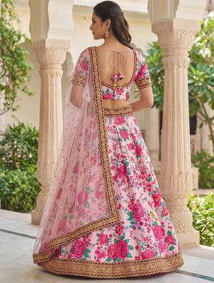  light pink floral printed silk festival lehenga set choli with dupatta 4