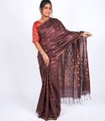 brown zari work, sequence cotton silk blend bhagalpuri ethnic saree with unstitched blouse
