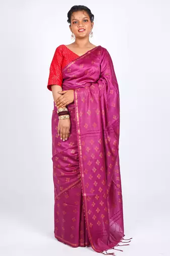 magenta zari work, sequence cotton silk blend bhagalpuri ethnic saree with unstitched blouse