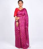 magenta zari work, sequence cotton silk blend bhagalpuri ethnic saree with unstitched blouse