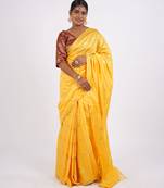 yellow zari work, sequence cotton silk blend bhagalpuri ethnic saree with unstitched blouse