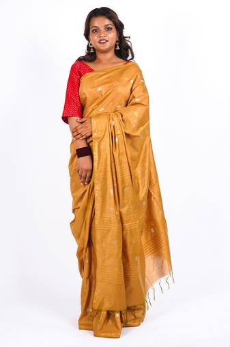 mustard zari work, sequence cotton silk blend bhagalpuri ethnic saree with unstitched blouse