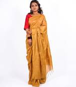 mustard zari work, sequence cotton silk blend bhagalpuri ethnic saree with unstitched blouse