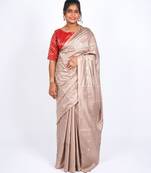 beige zari work, sequence cotton silk blend bhagalpuri ethnic saree with unstitched blouse