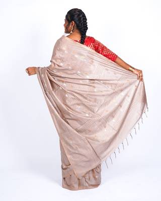 beige zari work, sequence cotton silk blend bhagalpuri ethnic saree with unstitched blouse 2