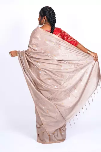beige zari work, sequence cotton silk blend bhagalpuri ethnic saree with unstitched blouse