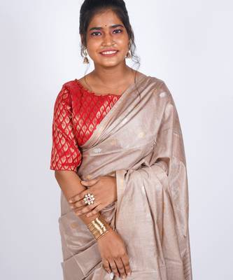 beige zari work, sequence cotton silk blend bhagalpuri ethnic saree with unstitched blouse 5