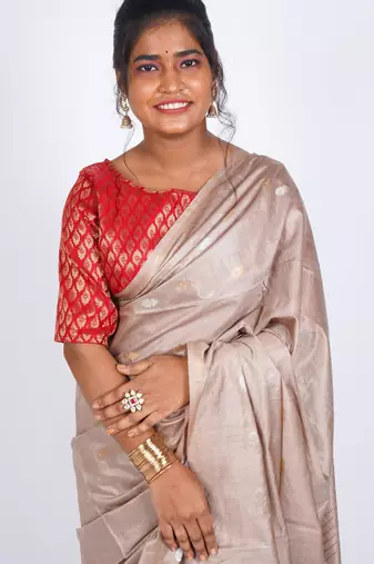 beige zari work, sequence cotton silk blend bhagalpuri ethnic saree with unstitched blouse