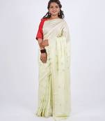 pista green zari work, sequence cotton silk blend bhagalpuri ethnic saree with unstitched blouse