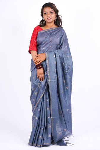 grey zari work, sequence cotton silk blend bhagalpuri ethnic saree with unstitched blouse
