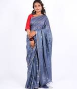 grey zari work, sequence cotton silk blend bhagalpuri ethnic saree with unstitched blouse