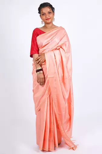 peach zari work, sequence cotton silk blend bhagalpuri ethnic saree with unstitched blouse