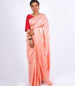 peach zari work, sequence cotton silk blend bhagalpuri ethnic saree with unstitched blouse