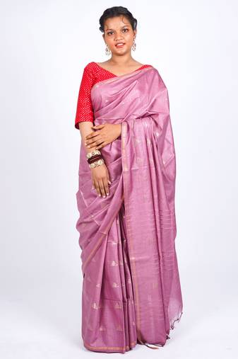 dull pink zari work, sequence cotton silk blend bhagalpuri ethnic saree with unstitched blouse