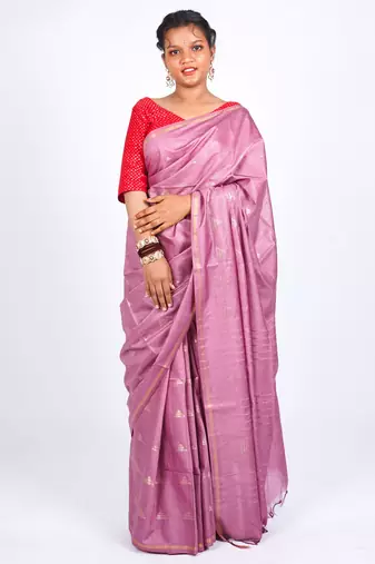 dull pink zari work, sequence cotton silk blend bhagalpuri ethnic saree with unstitched blouse