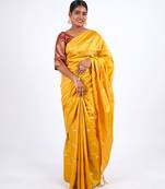 yellow zari work, sequence cotton silk blend bhagalpuri ethnic saree with unstitched blouse