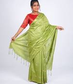 green zari work, sequence cotton silk blend bhagalpuri ethnic saree with unstitched blouse