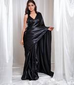 Moonlit muse black cutdana border satin embroidered saree with stitched sequin blouse