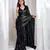 Moonlit muse black cutdana border satin embroidered saree with stitched sequin blouse