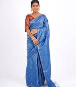 blue zari work, sequence cotton silk blend bhagalpuri ethnic saree with unstitched blouse