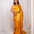 Yellow cutdana border satin embroidered saree with stitched blouse