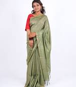 green zari work, sequence cotton silk blend bhagalpuri ethnic saree with unstitched blouse