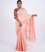 peach zari work, sequence cotton silk blend bhagalpuri ethnic saree with unstitched blouse