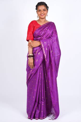 purple zari work, sequence cotton silk blend bhagalpuri ethnic saree with unstitched blouse