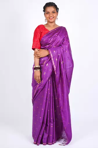 purple zari work, sequence cotton silk blend bhagalpuri ethnic saree with unstitched blouse