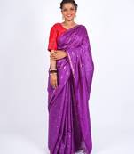 purple zari work, sequence cotton silk blend bhagalpuri ethnic saree with unstitched blouse