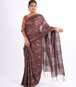 brown zari work, sequence cotton silk blend bhagalpuri ethnic saree with unstitched blouse