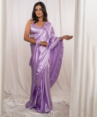 lavender cutdana border satin embroidered saree with stitched blouse 1