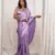 Lavender cutdana border satin embroidered saree with stitched blouse
