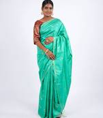 aqua green zari work, sequence cotton silk blend bhagalpuri ethnic saree with unstitched blouse