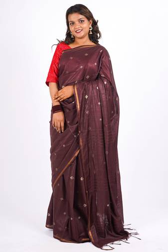 brown zari work, sequence cotton silk blend bhagalpuri ethnic saree with unstitched blouse