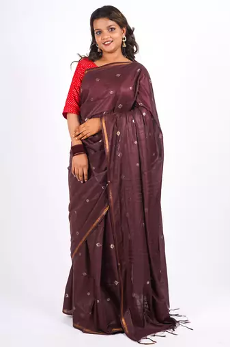 brown zari work, sequence cotton silk blend bhagalpuri ethnic saree with unstitched blouse
