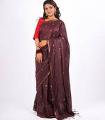 brown zari work, sequence cotton silk blend bhagalpuri ethnic saree with unstitched blouse