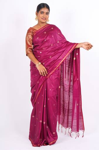 magenta zari work, sequence cotton silk blend bhagalpuri ethnic saree with unstitched blouse