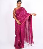 magenta zari work, sequence cotton silk blend bhagalpuri ethnic saree with unstitched blouse