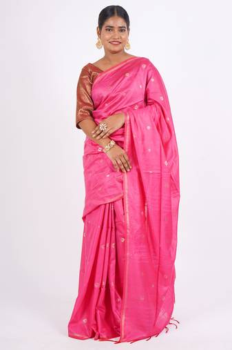 pink zari work, sequence cotton silk blend bhagalpuri ethnic saree with unstitched blouse