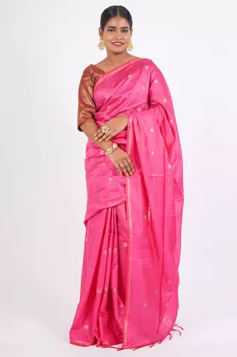 pink zari work, sequence cotton silk blend bhagalpuri ethnic saree with unstitched blouse