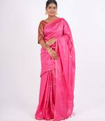 pink zari work, sequence cotton silk blend bhagalpuri ethnic saree with unstitched blouse