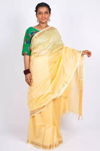 cream gold zari, maheshwari work tusser silk blend bhagalpuri ethnic saree with unstitched blouse