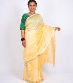 cream gold zari, maheshwari work tusser silk blend bhagalpuri ethnic saree with unstitched blouse