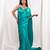 Aqua green cutdana border satin embroidered saree with stitched blouse