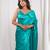 Aqua green cutdana border satin embroidered saree with stitched blouse