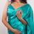 Aqua green cutdana border satin embroidered saree with stitched blouse