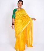yellow gold zari, maheshwari work tusser silk blend bhagalpuri ethnic saree with unstitched blouse