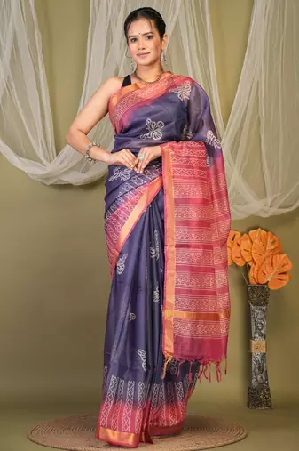 blue & pink zari work kota doria kota doria ethnic saree with unstitched blouse